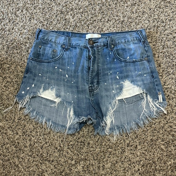 One Teaspoon Pants - One Teaspoon Bandits Distressed Paint Splatter Denim Cutoff Shorts size 29